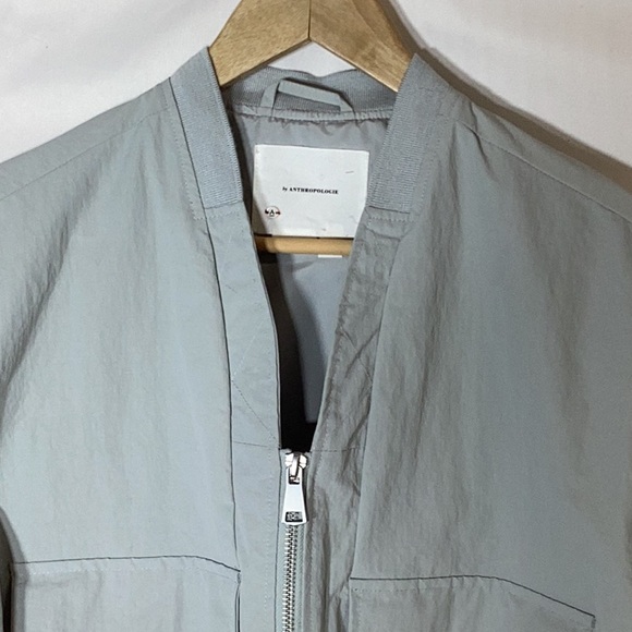 ANTHROPOLOGIE Spring Gray Runched Bomber Jacket Size XXS - Picture 3 of 10